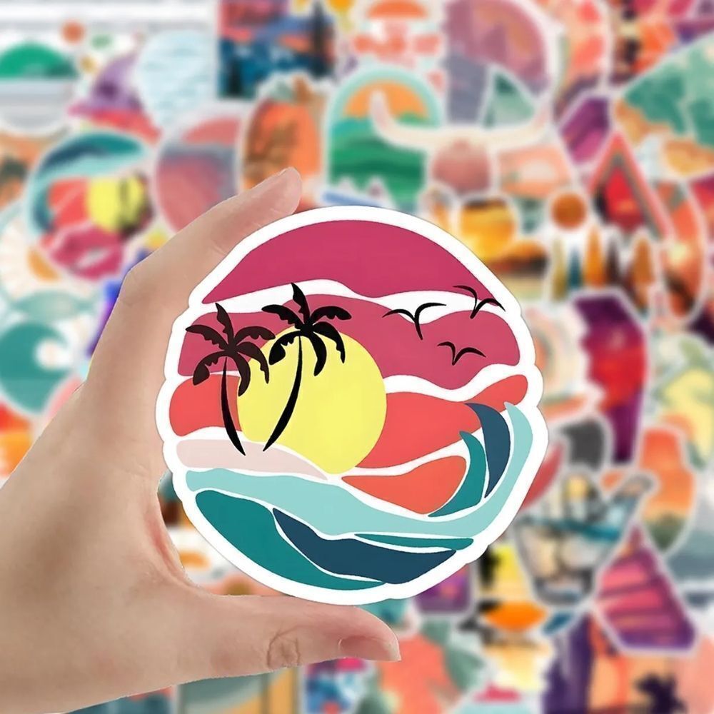 Sunset Beach Sticker Pack, Waves, Palm Tree - Picture 8 of 10